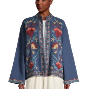 Suzani Floral Embroidered Blue Jacket made in India, with pockets — World Market